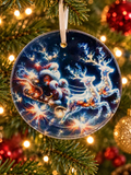 Magical Santa Sleigh & Reindeer Glass Christmas Ornament