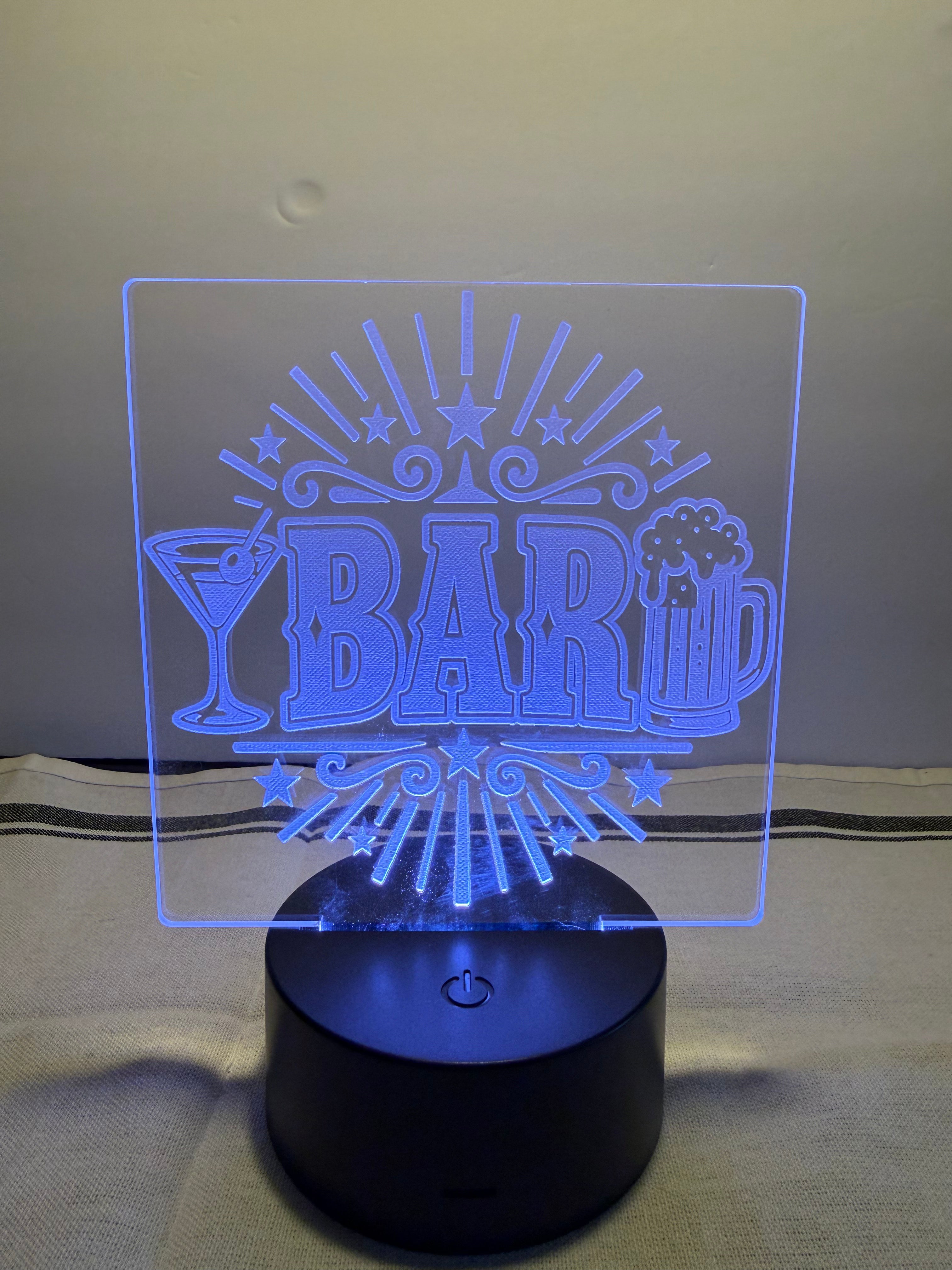 Bar Customized Laser Engraved Acrylic LED (16 color) Light