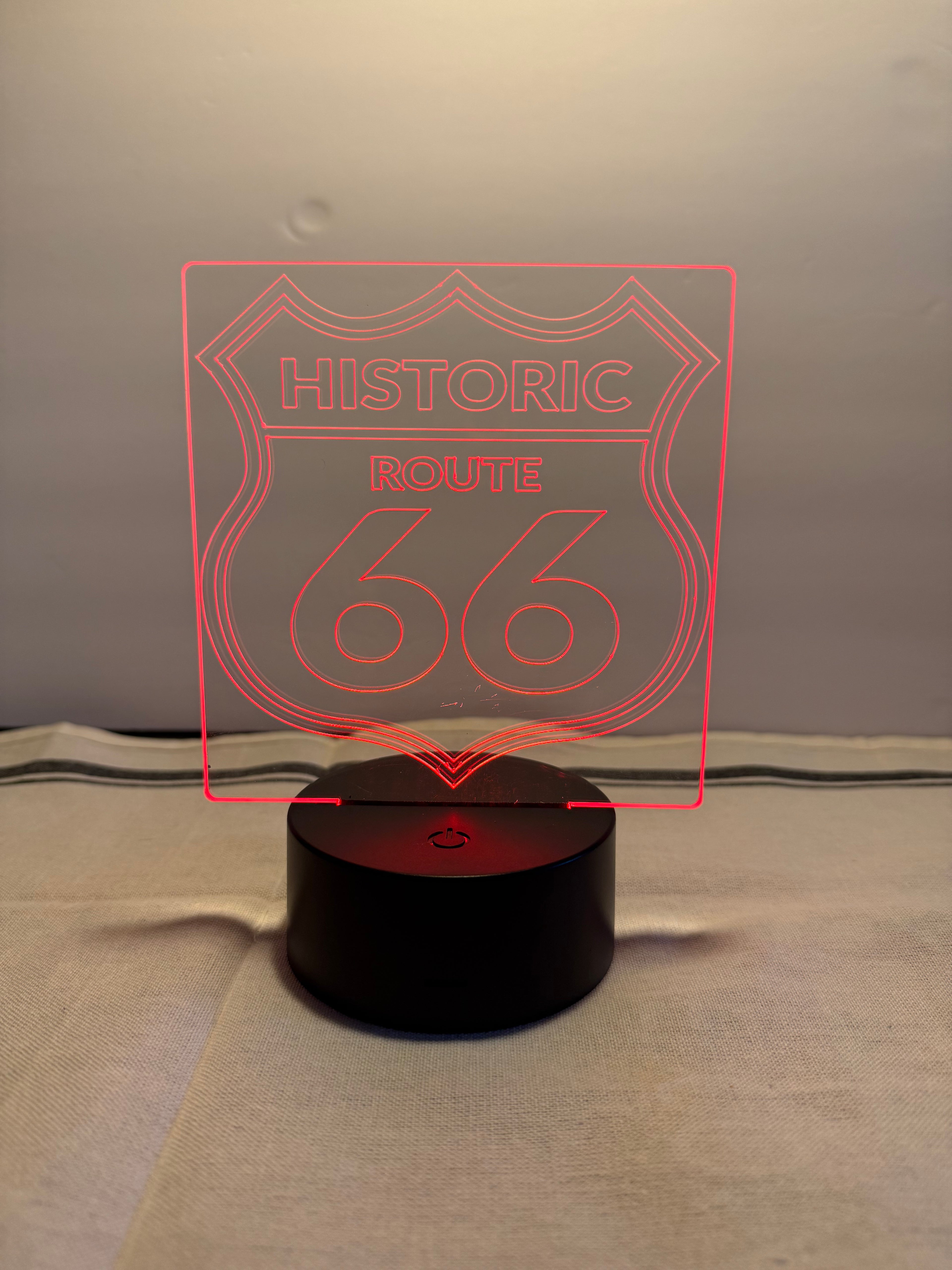 Route 66 Customized Laser Engraved Acrylic LED (16 color) Light
