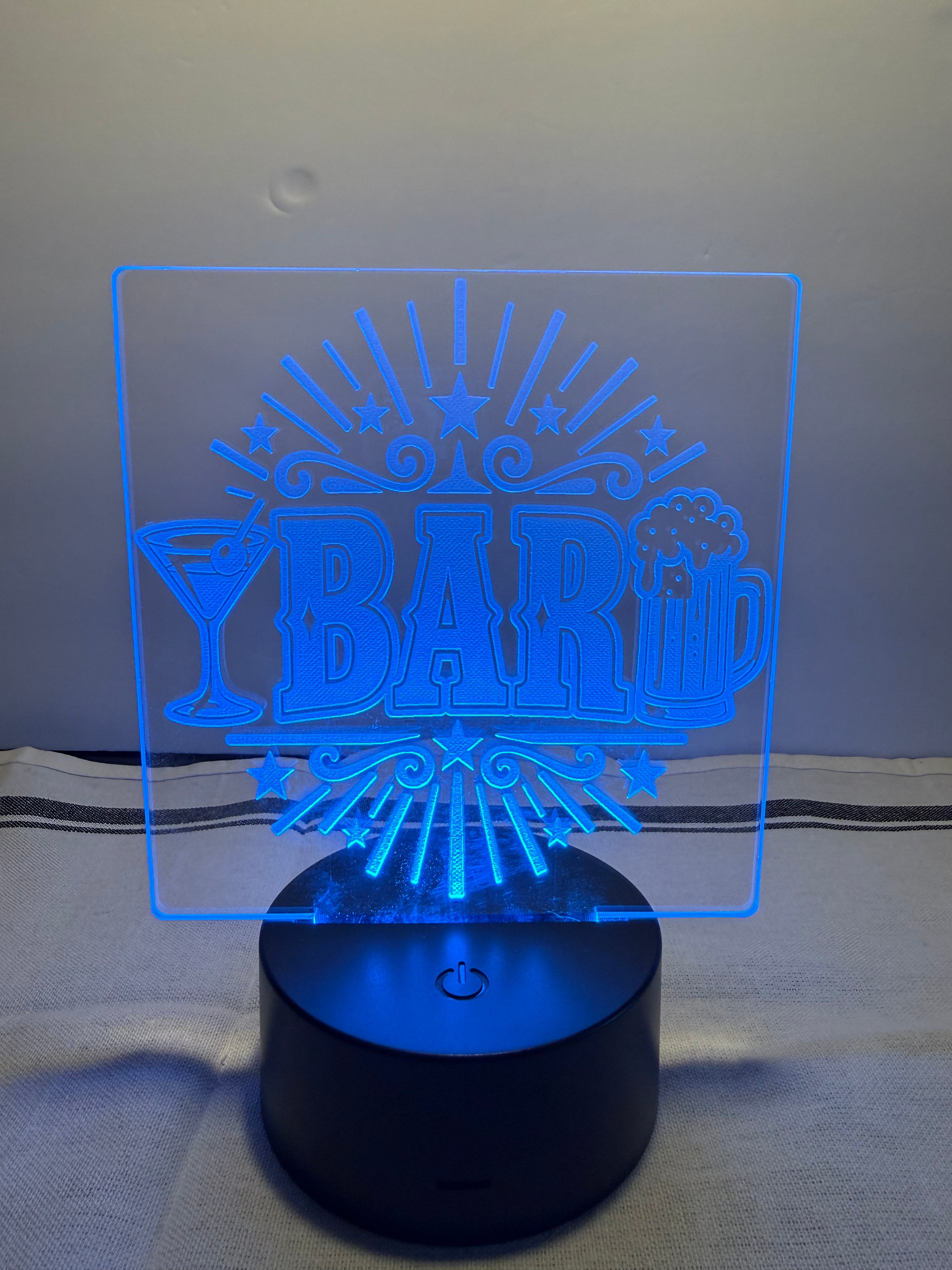 Bar Customized Laser Engraved Acrylic LED (16 color) Light