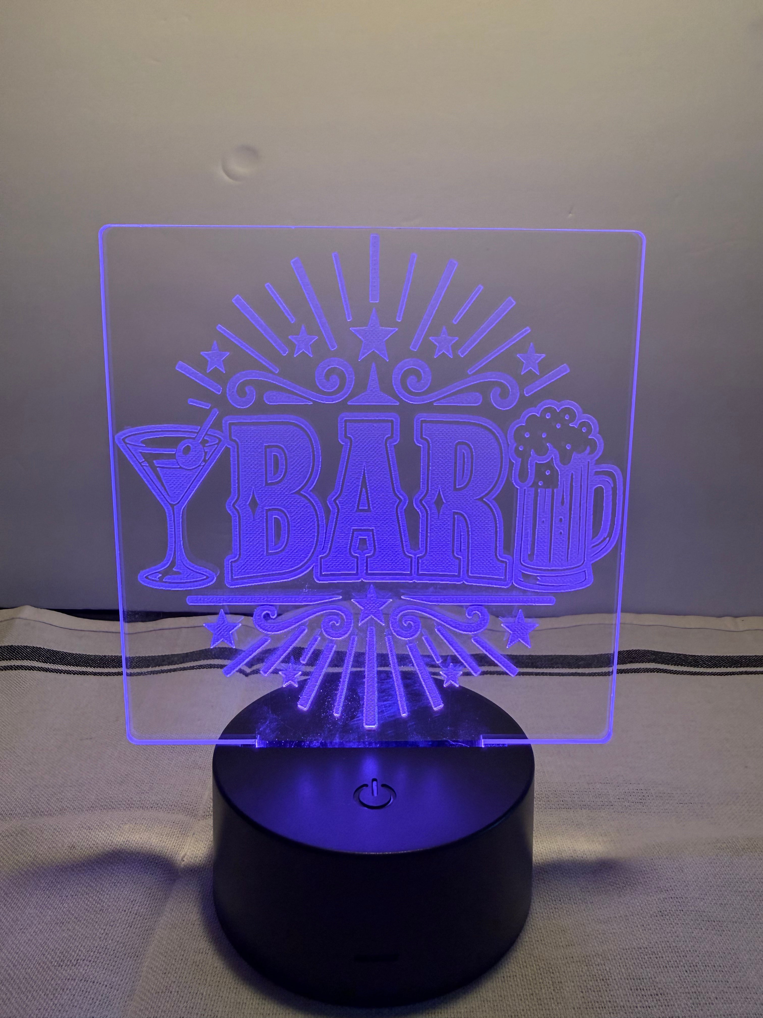 Bar Customized Laser Engraved Acrylic LED (16 color) Light