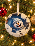 Peekaboo Snowman Glass Christmas Ornament