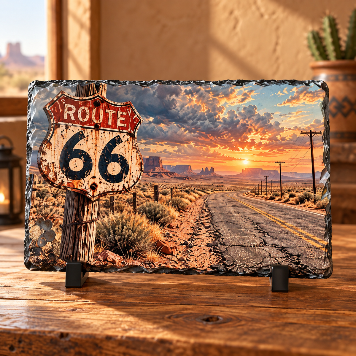 Route 66 Desert Sunset Photo Slate (11.5" x 7.5")