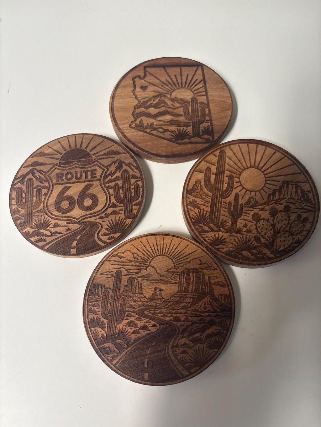 Desert Themed Engraved Wood Coasters 4" Round
